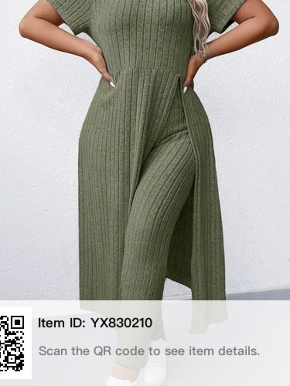 Ribbed Olive Green Wide-Leg Jumpsuit with Side Slits